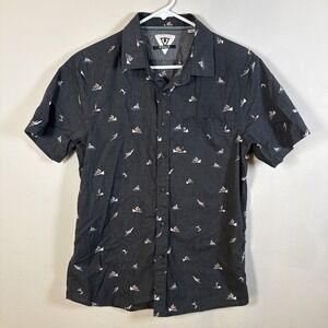 Vissla Shirt Men's Small Blue Floral Short Sleeve Button Up Surfers Pattern